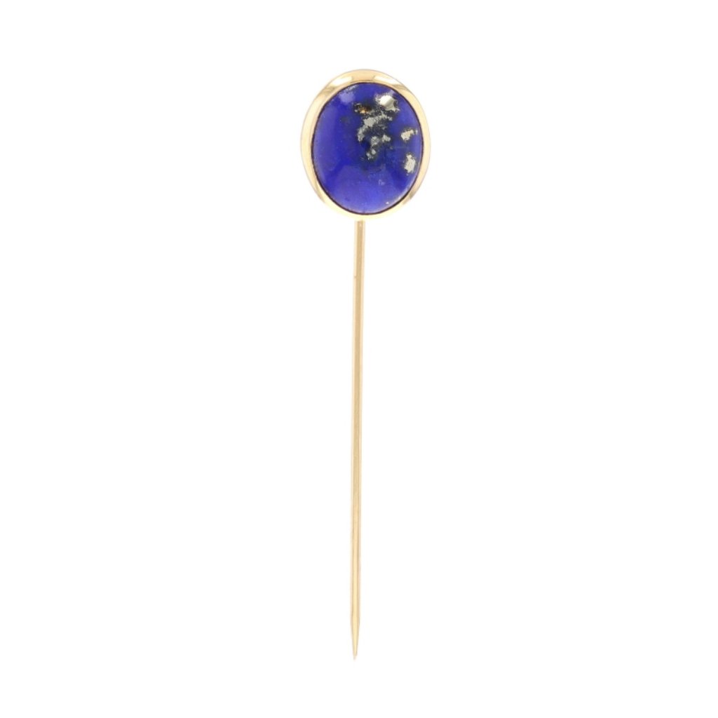Yellow Gold Lapis Lazuli Stickpin - 14k Oval Cabochon Bezel Set Solitaire
